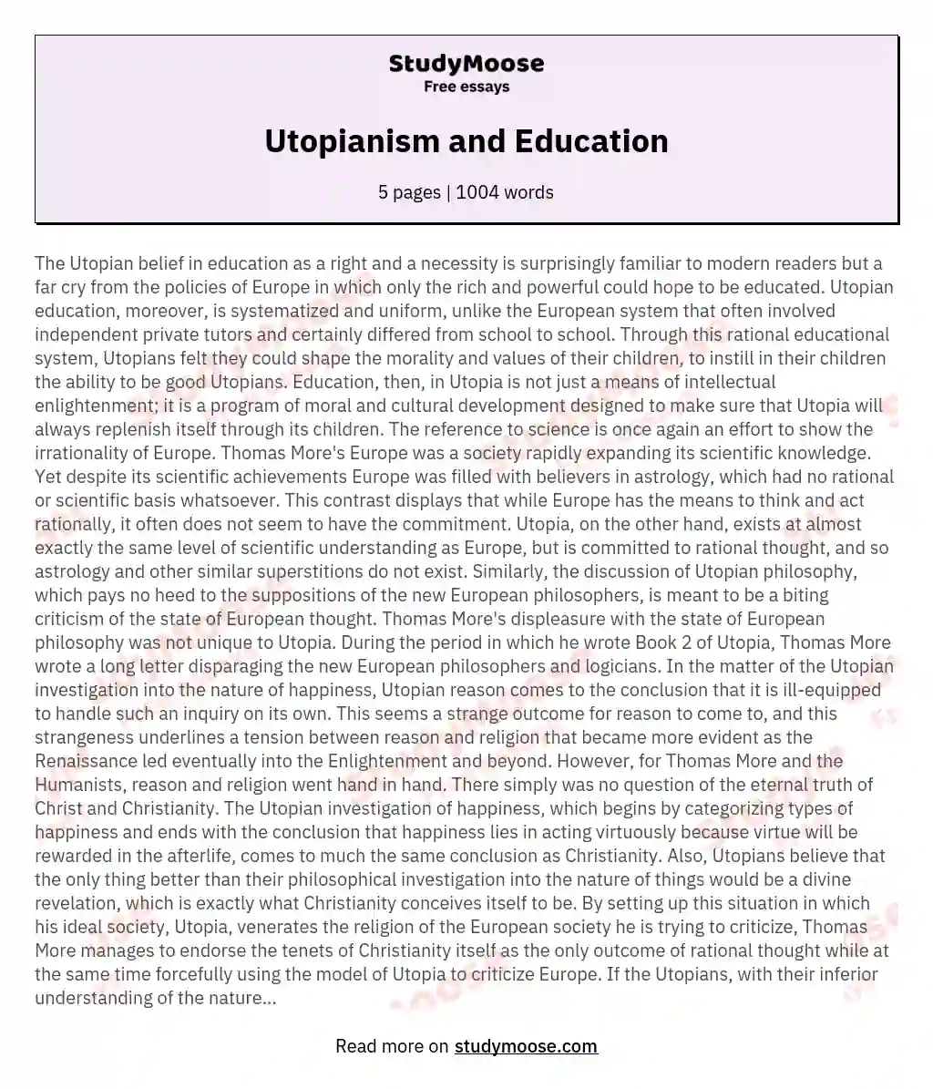 Utopianism and Education essay