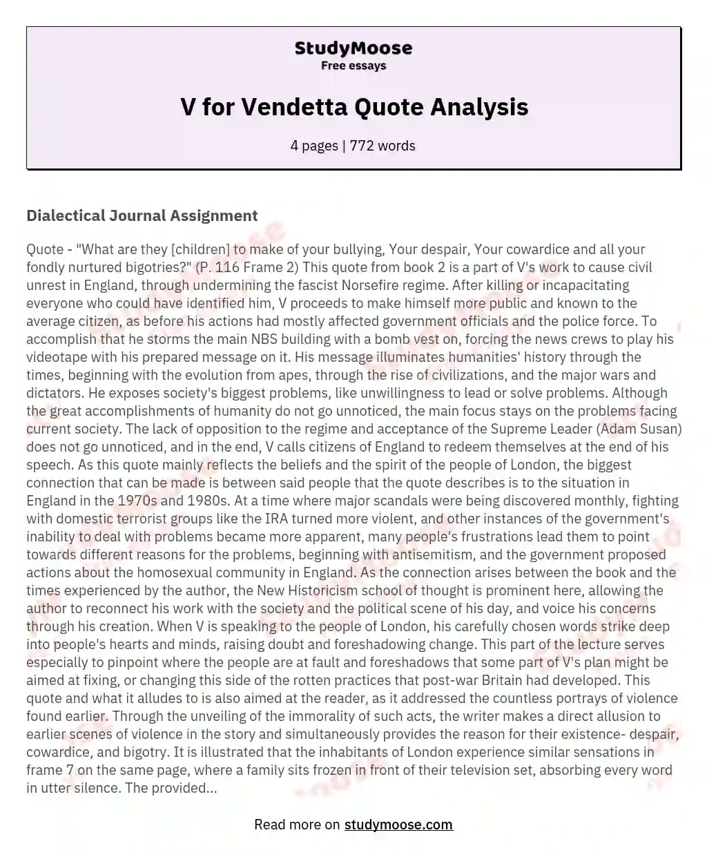 V for Vendetta Quote Analysis