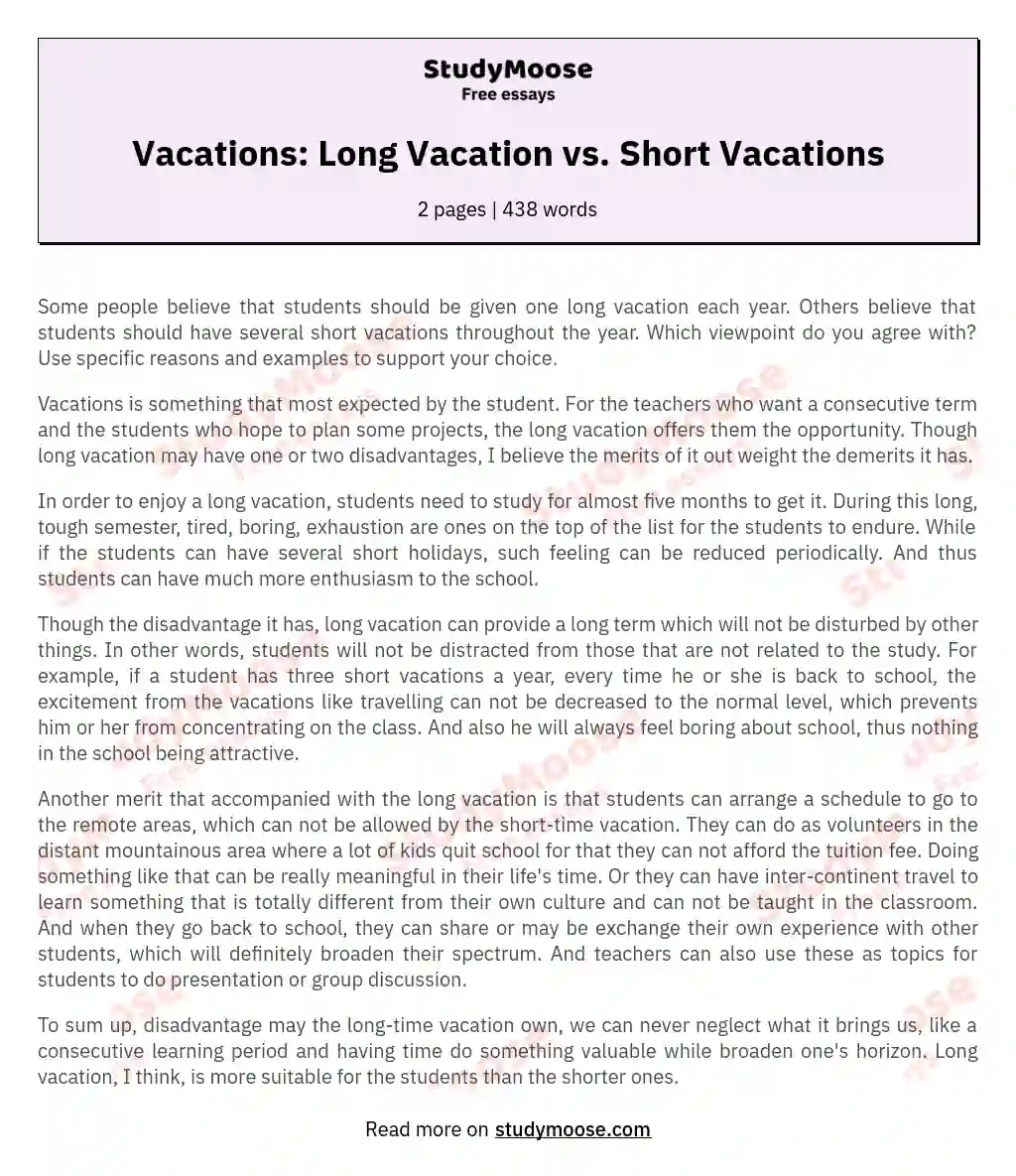Vacations: Long Vacation vs. Short Vacations