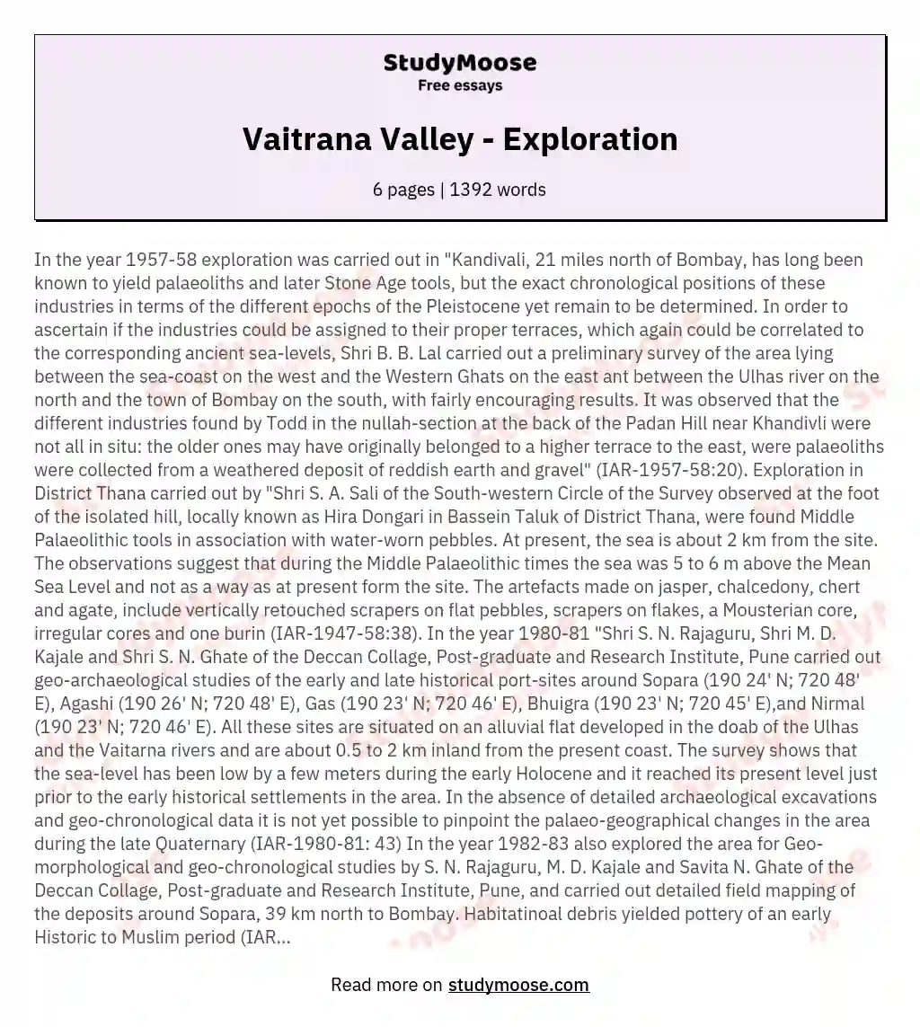 Vaitrana Valley - Exploration essay