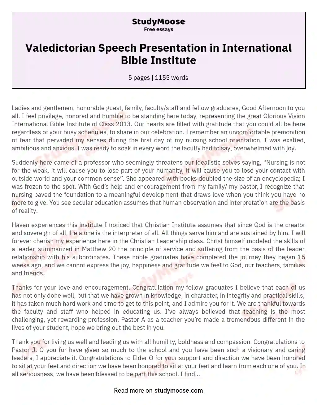 Valedictorian Speech Presentation in International Bible Institute