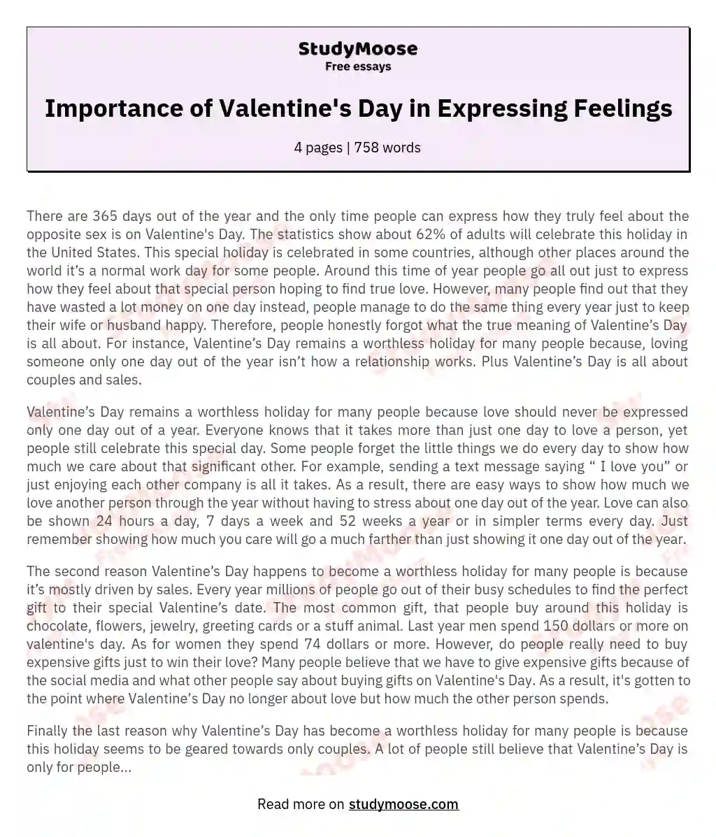 Importance of Valentine's Day in Expressing Feelings essay