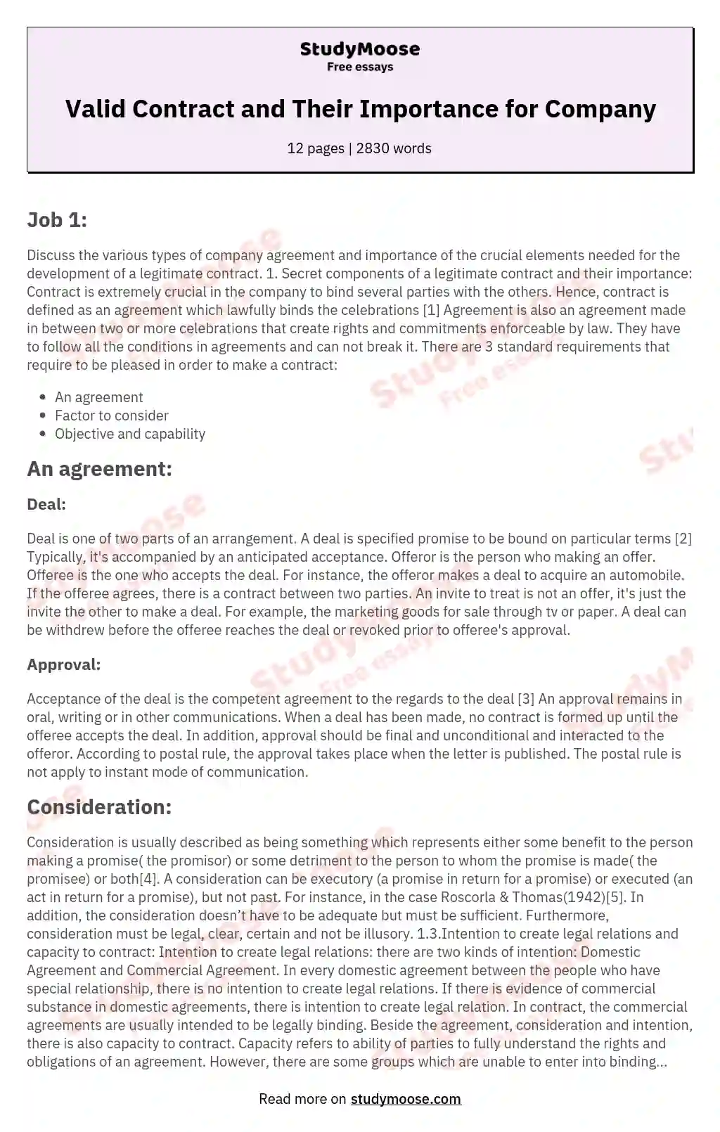 Valid Contract and Their Importance for Company essay