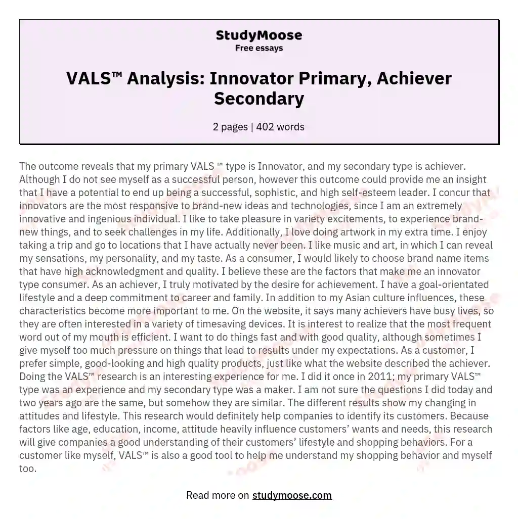 Unveiling Consumer Persona: A Dual Portrait through VALS™ Analysis essay