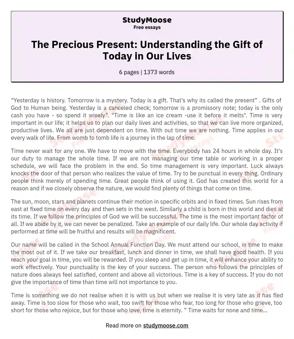 The Precious Present: Understanding the Gift of Today in Our Lives essay