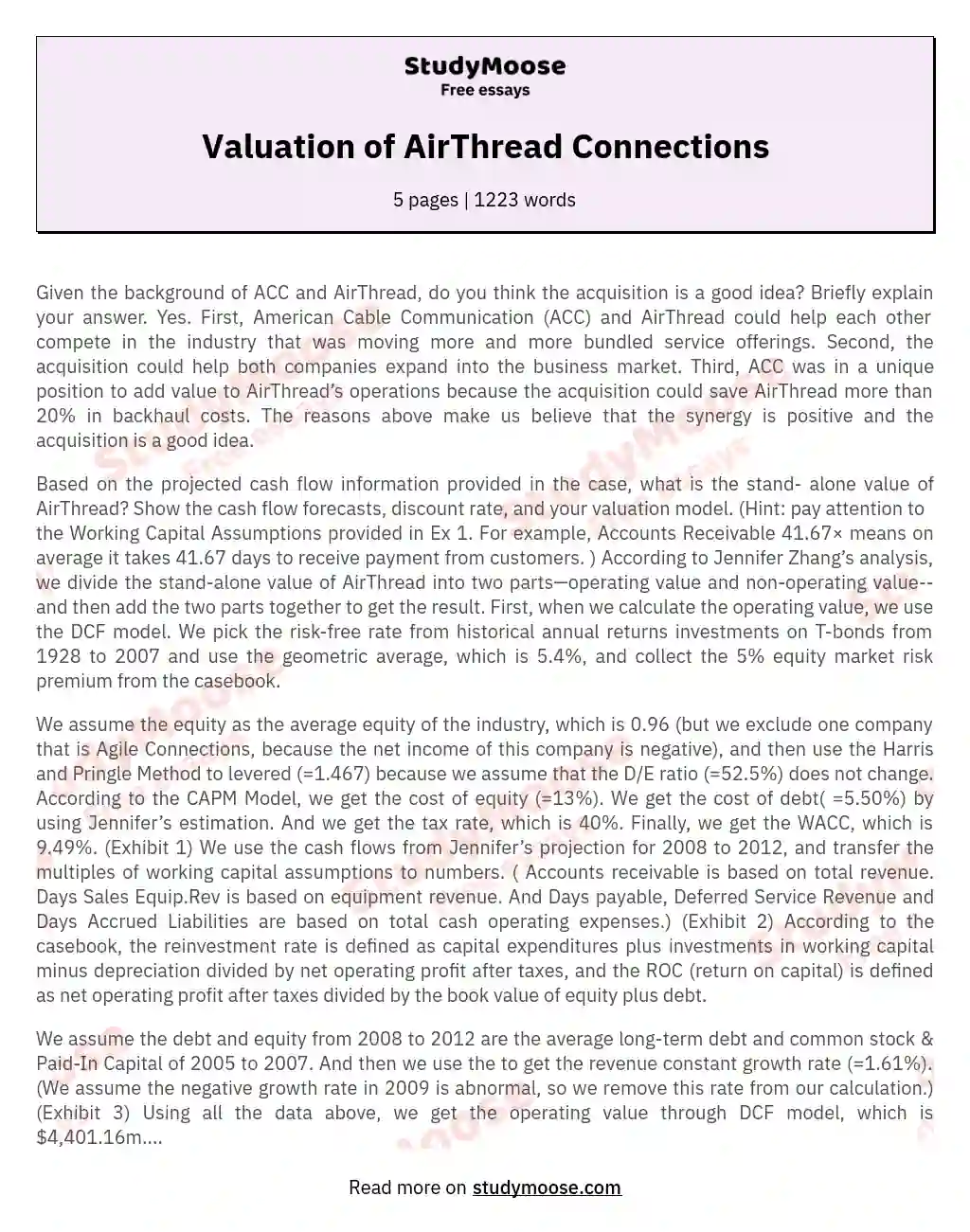 Valuation of AirThread Connections essay