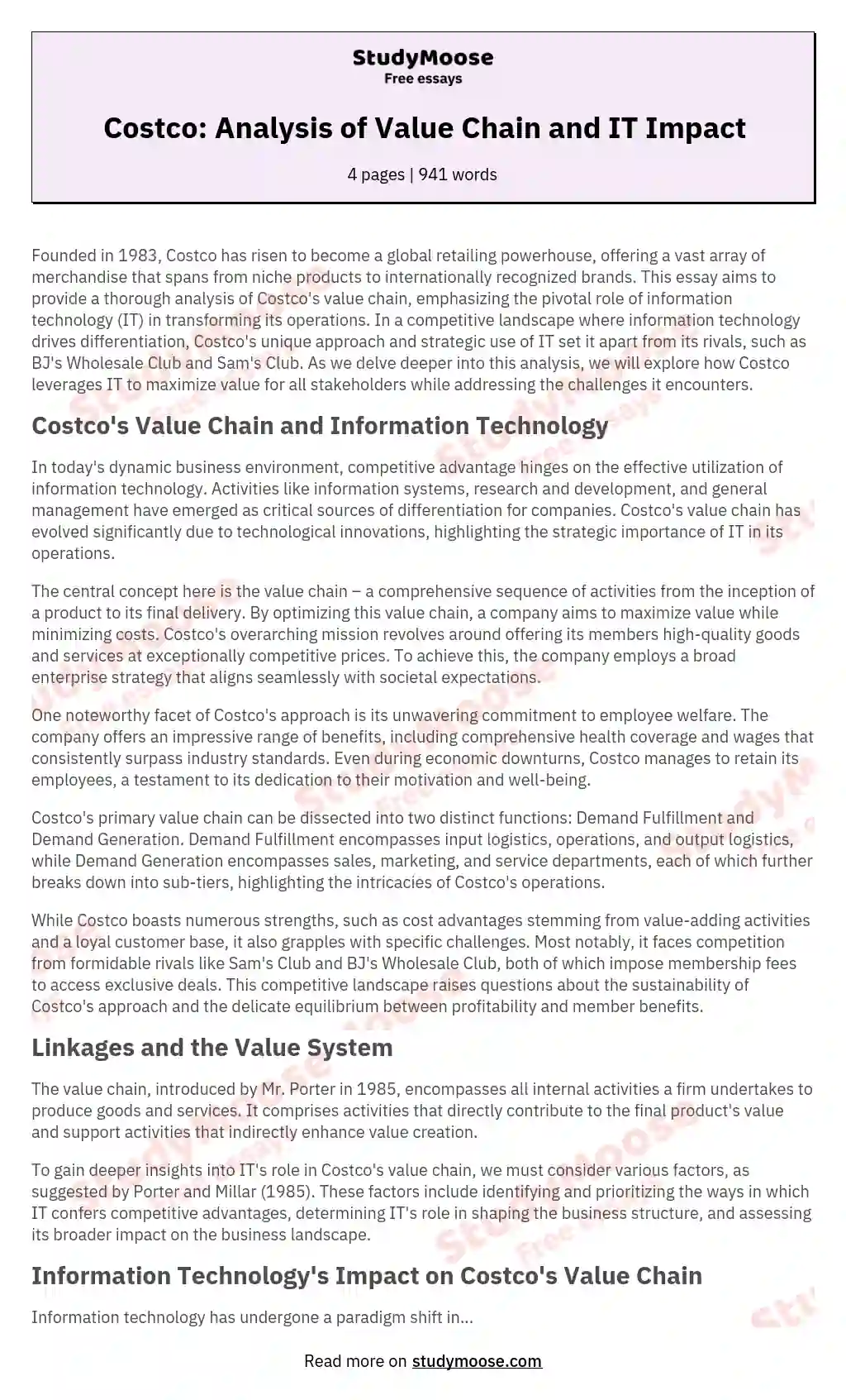 Costco: Analysis of Value Chain and IT Impact essay