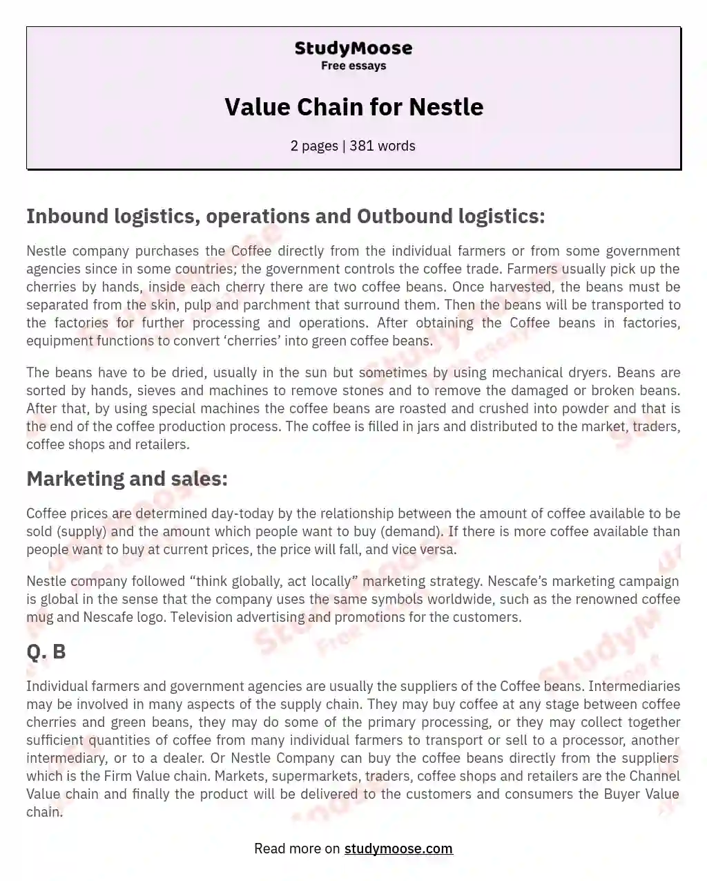 Value Chain for Nestle essay
