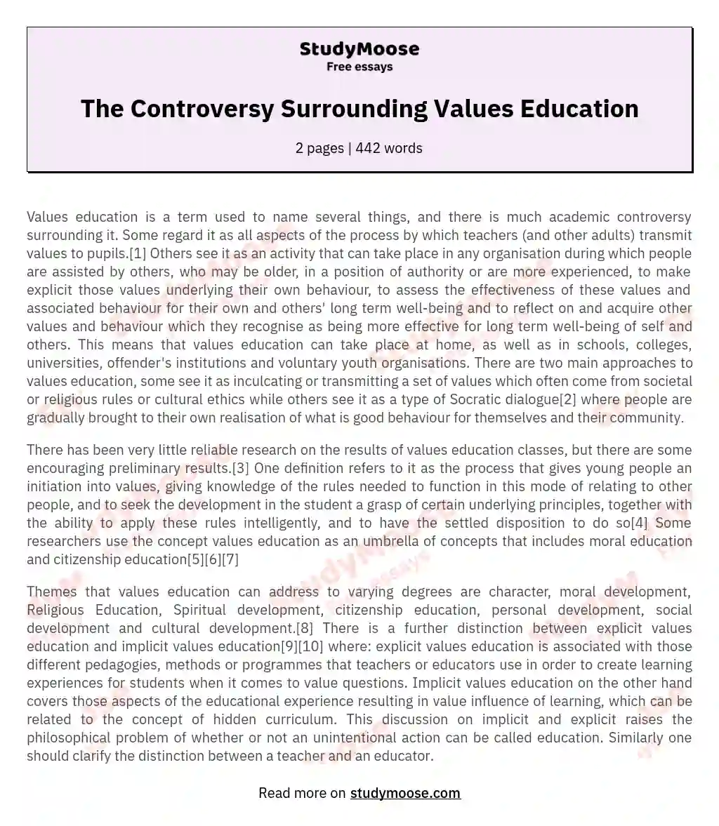 The Controversy Surrounding Values Education essay