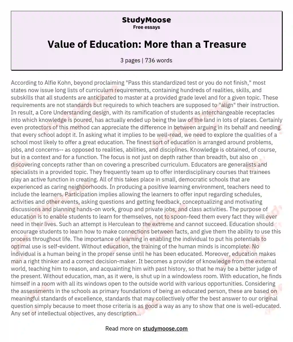 Value of Education: More than a Treasure