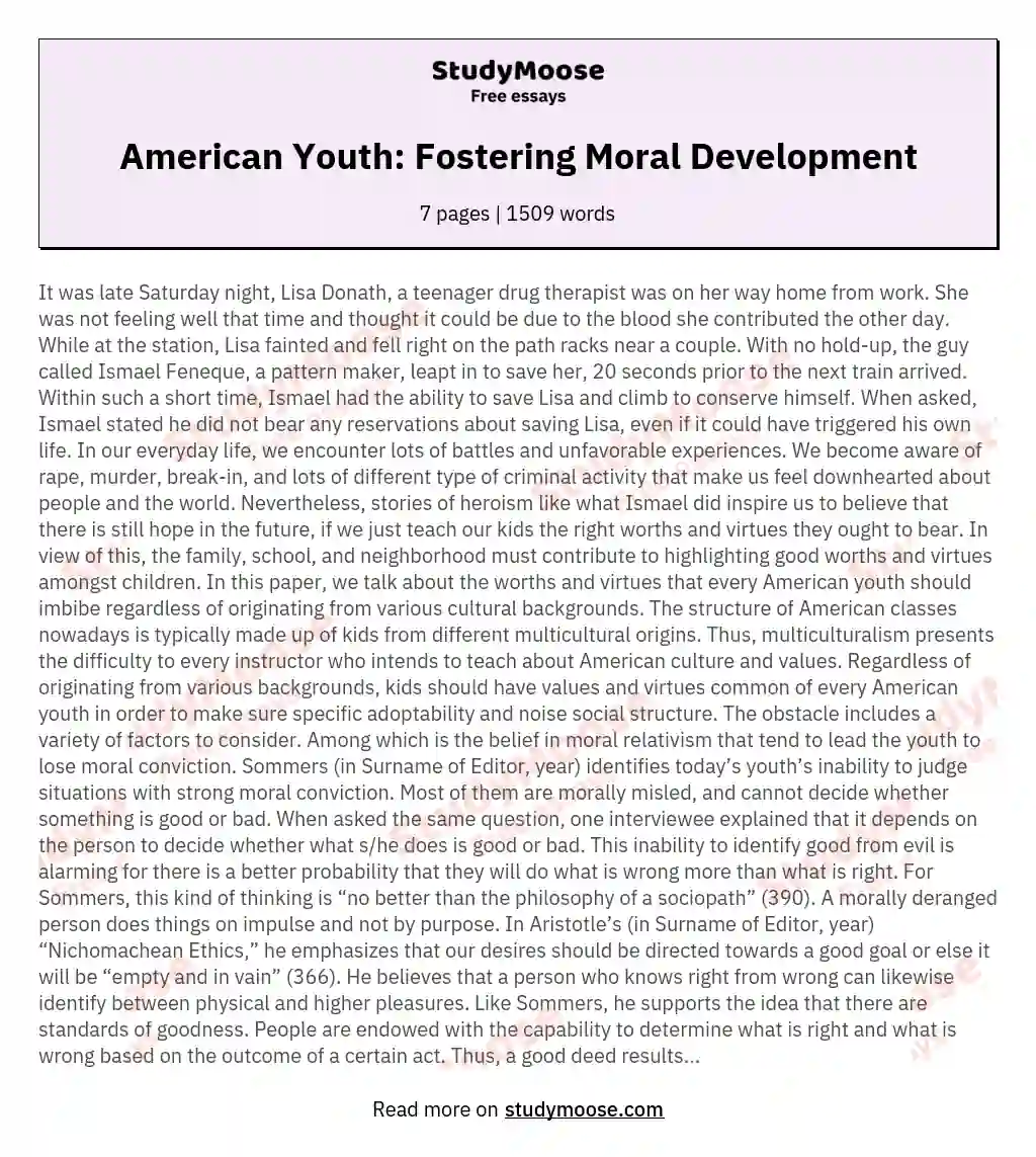 American Youth: Fostering Moral Development essay