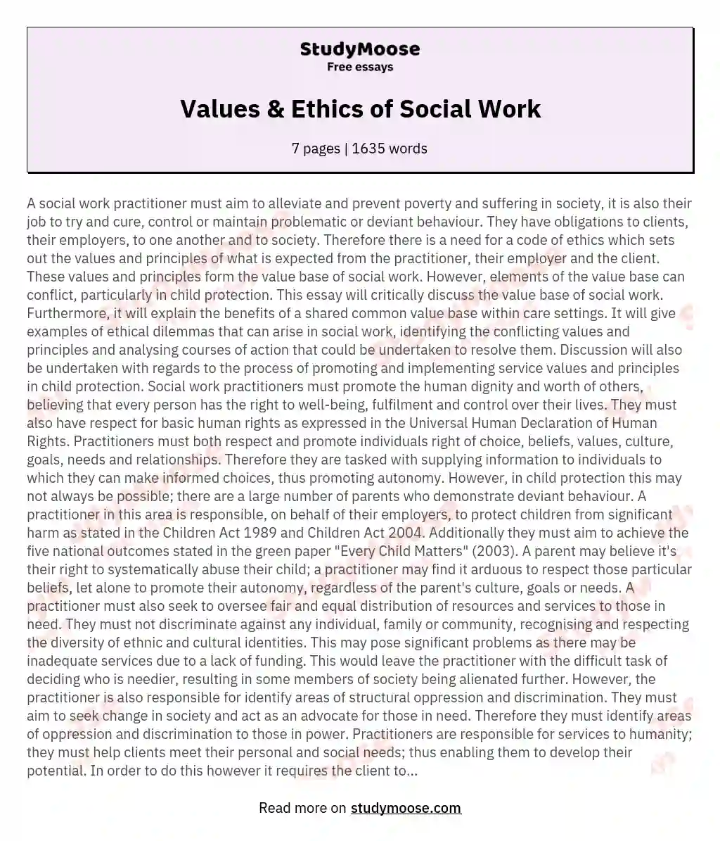 Values &amp; Ethics of Social Work