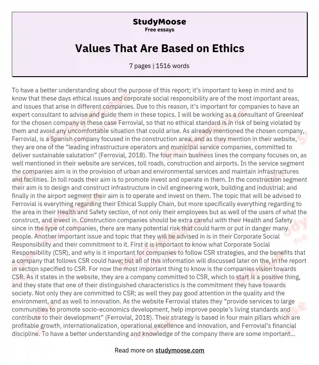 Values That Are Based on Ethics essay