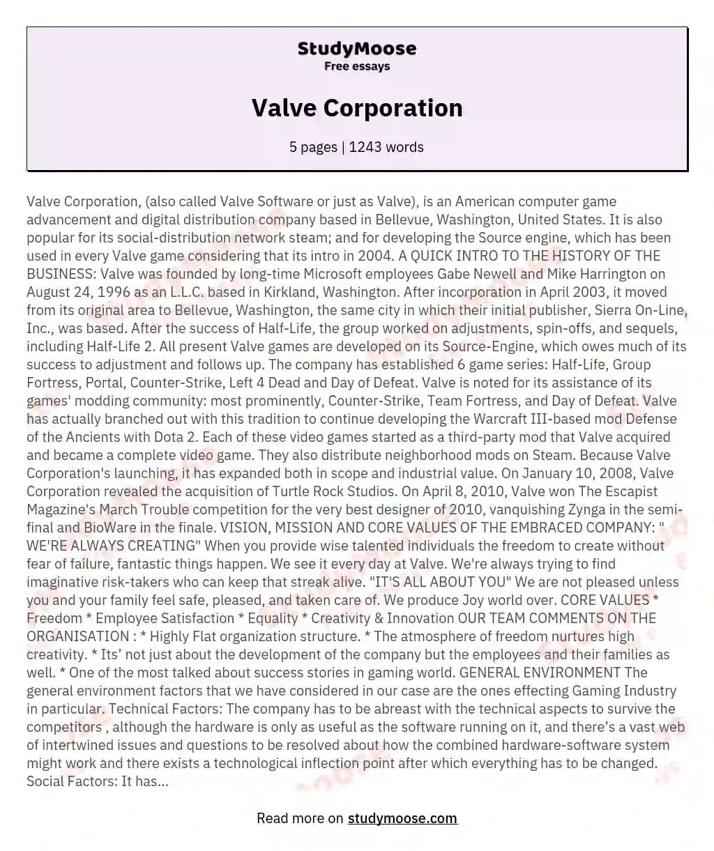 Valve Corporation essay