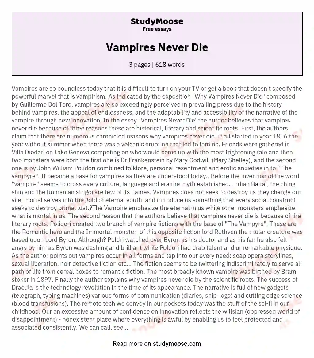 what is the thesis of vampires never die