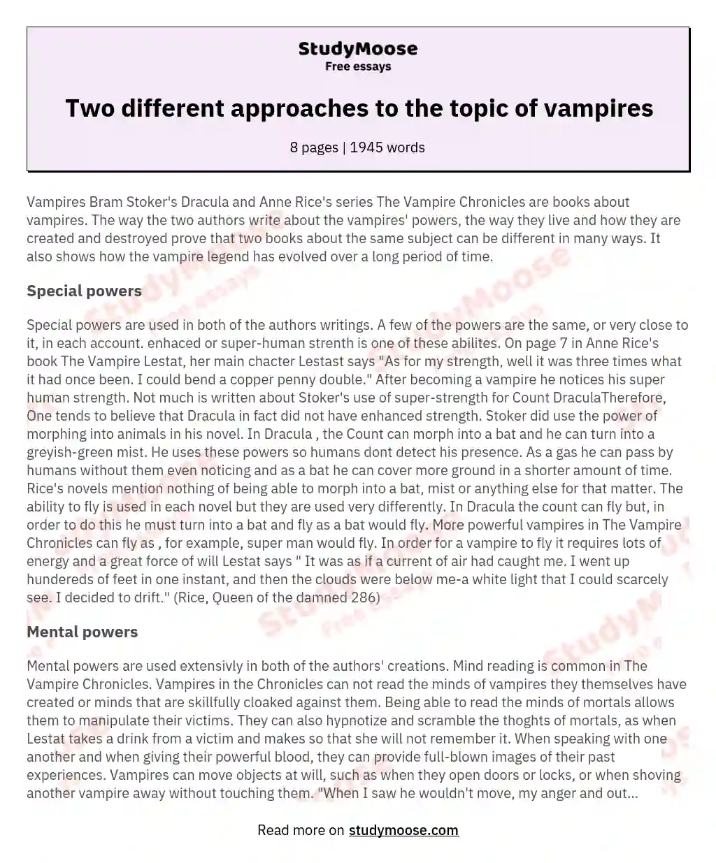 Two different approaches to the topic of vampires