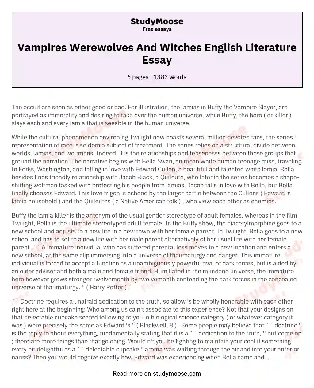 Vampires Werewolves And Witches English Literature Essay essay