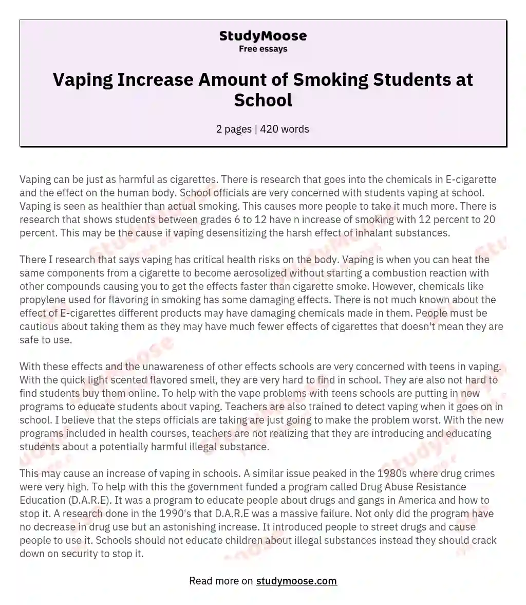 Vaping Increase Amount of Smoking Students at School essay