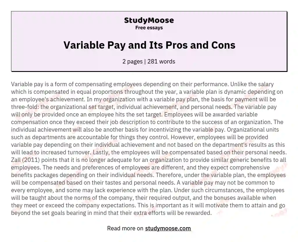 Variable Pay and Its Pros and Cons essay