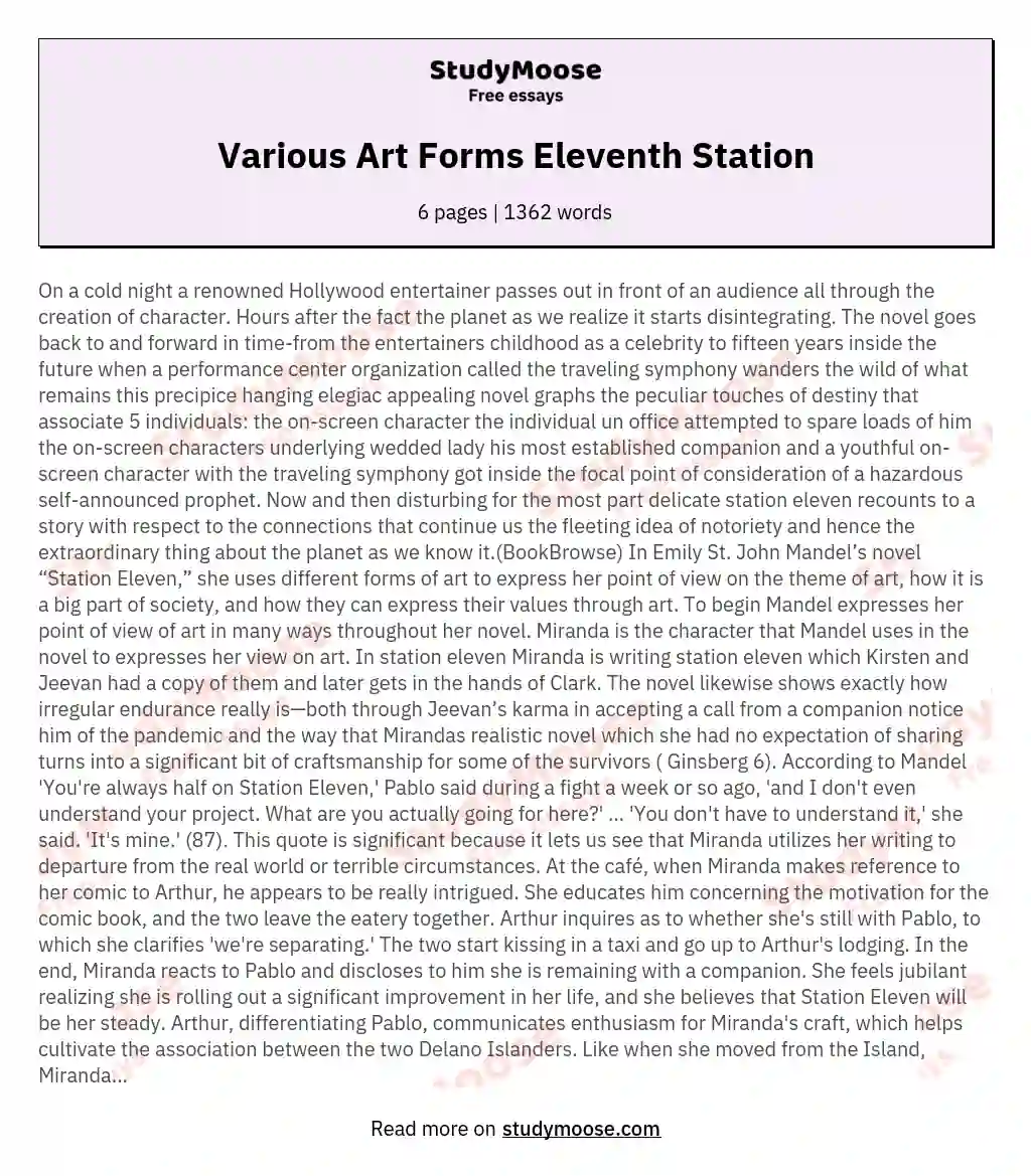 Various Art Forms Eleventh Station essay