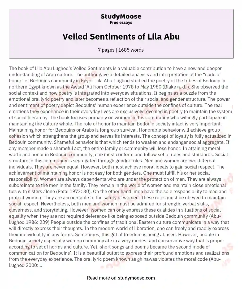 lila abu lughod veiled sentiments summary