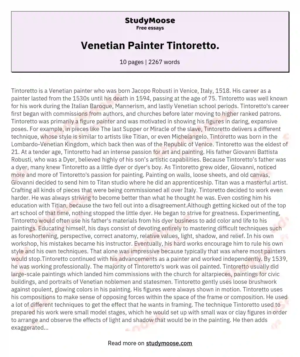 Venetian Painter Tintoretto. essay