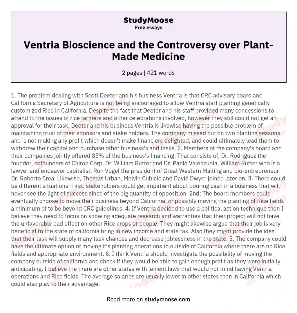 Ventria Bioscience and the Controversy over Plant-Made Medicine