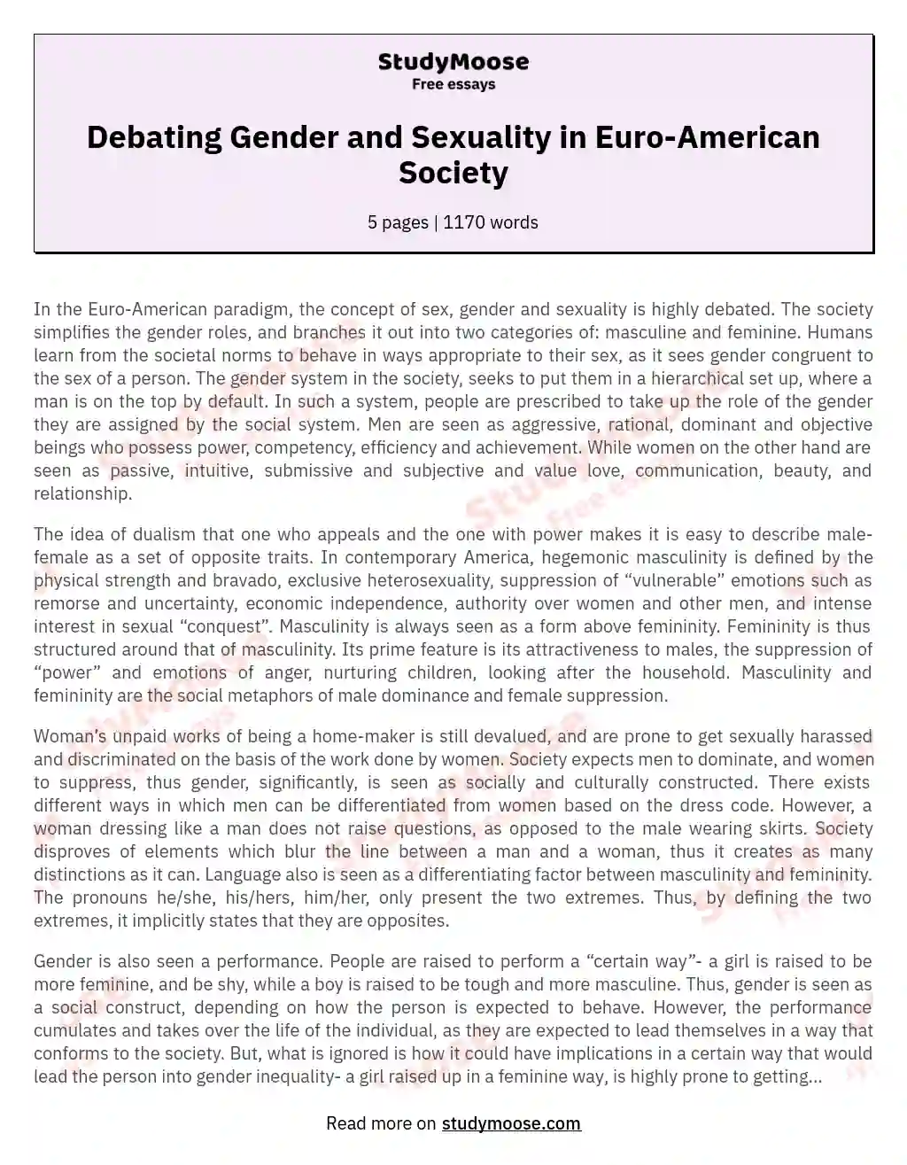 Debating Gender and Sexuality in Euro-American Society essay