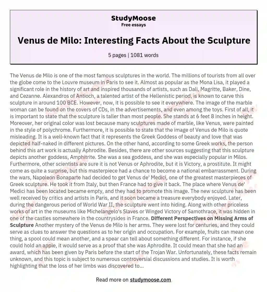 Venus de Milo: Interesting Facts About the Sculpture essay