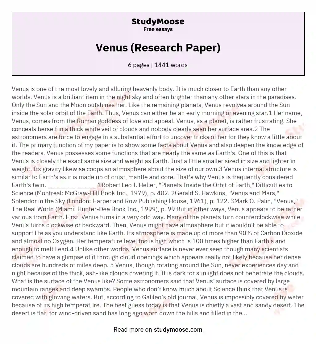 Venus (Research Paper) essay