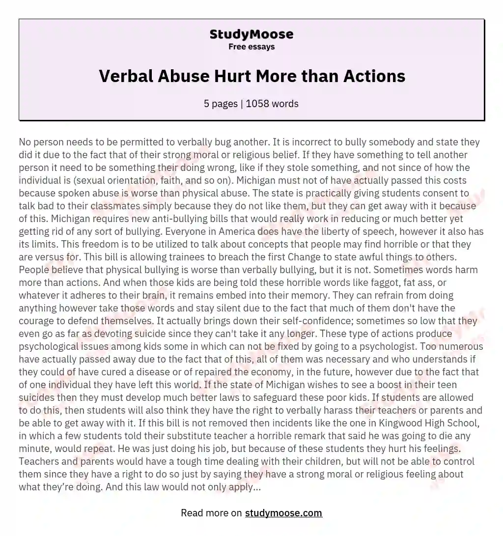 Verbal Abuse Hurt More than Actions essay