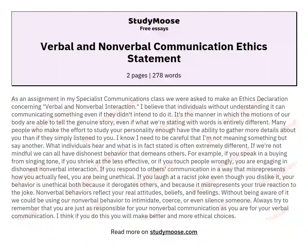 Verbal and Nonverbal Communication Ethics Statement essay