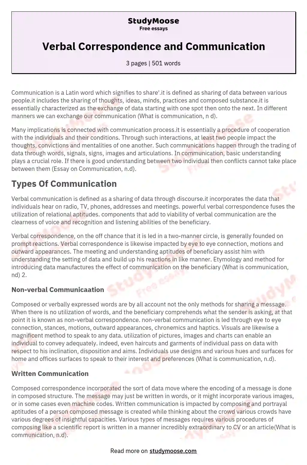 Verbal Correspondence and Communication essay