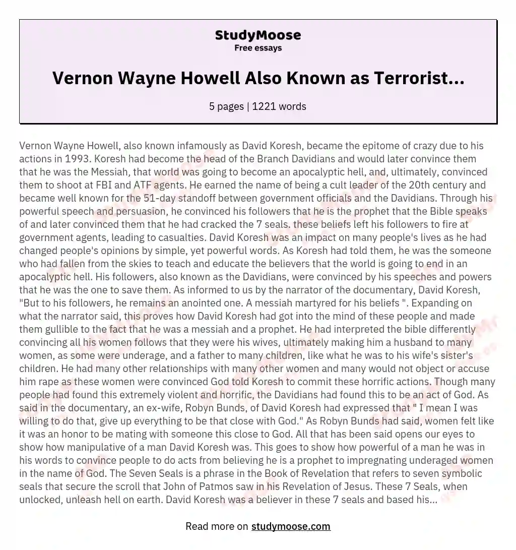 Vernon Wayne Howell Also Known as Terrorist...