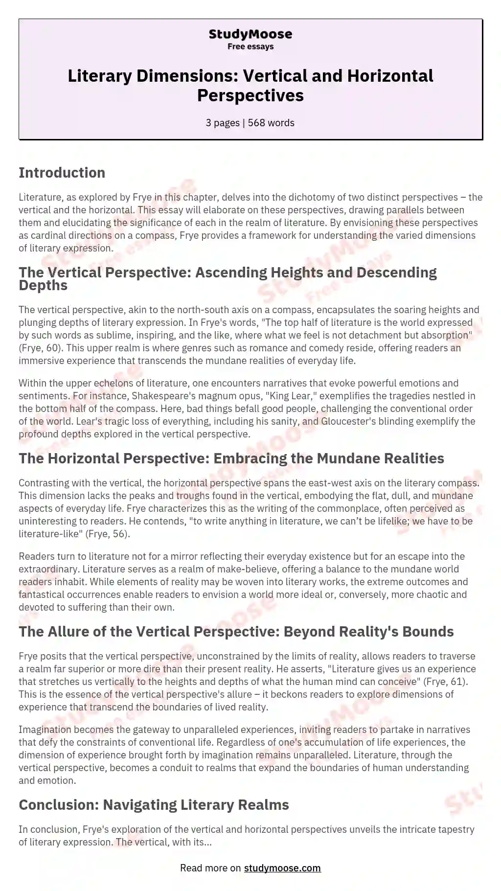 Literary Dimensions: Vertical and Horizontal Perspectives essay
