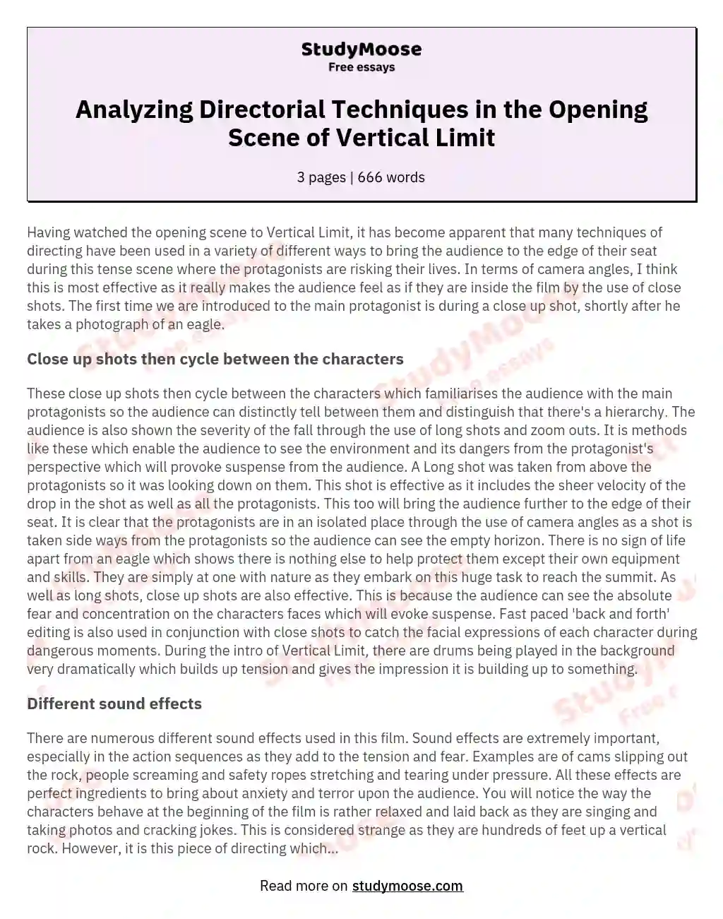 Analyzing Directorial Techniques in the Opening Scene of Vertical Limit essay