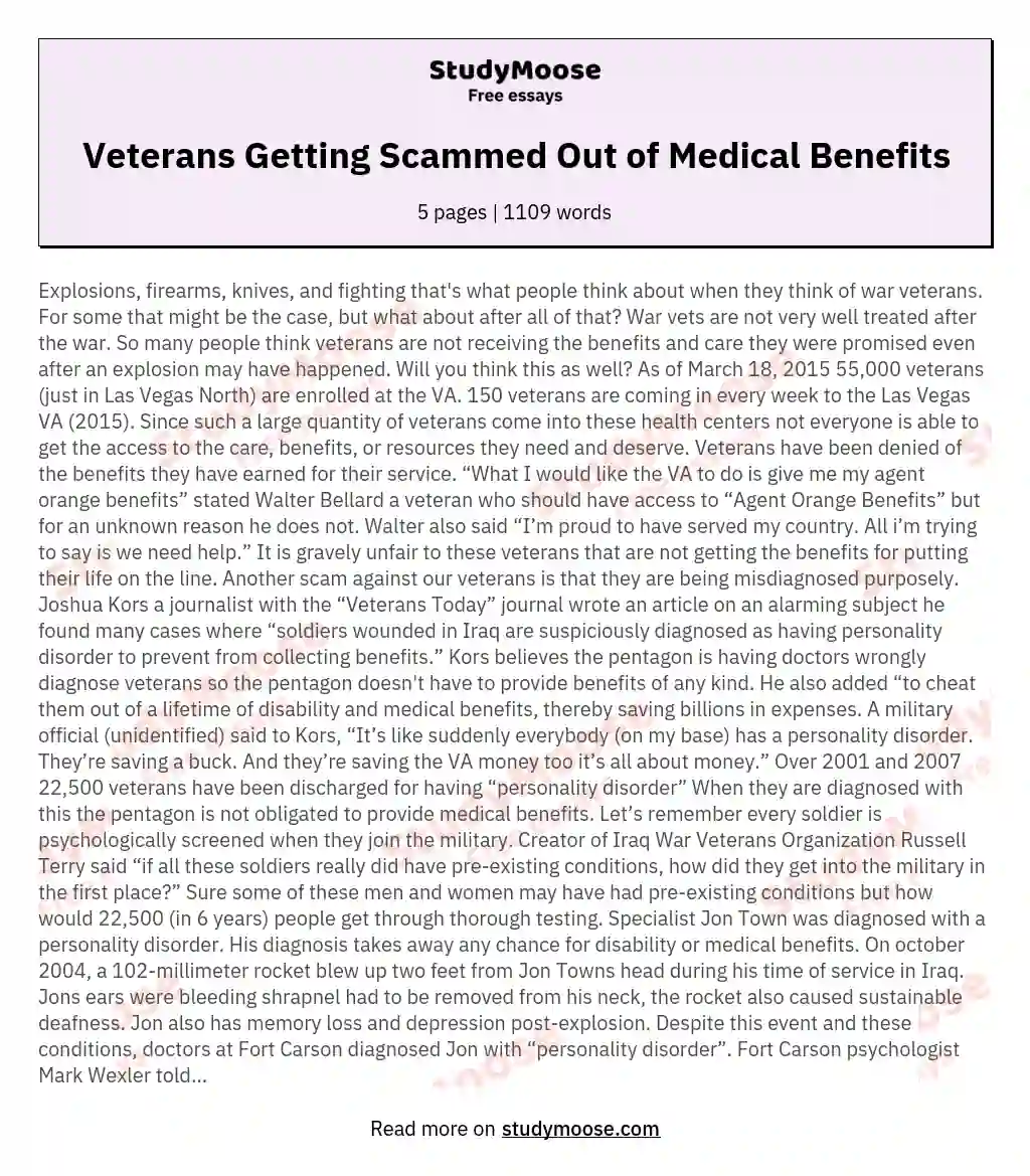 Veterans Getting Scammed Out of Medical Benefits essay