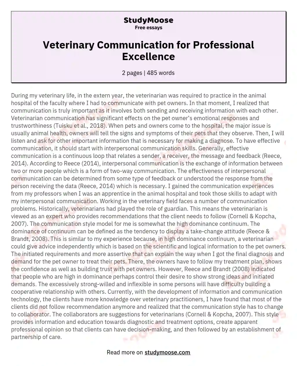 Veterinary Communication for Professional Excellence essay
