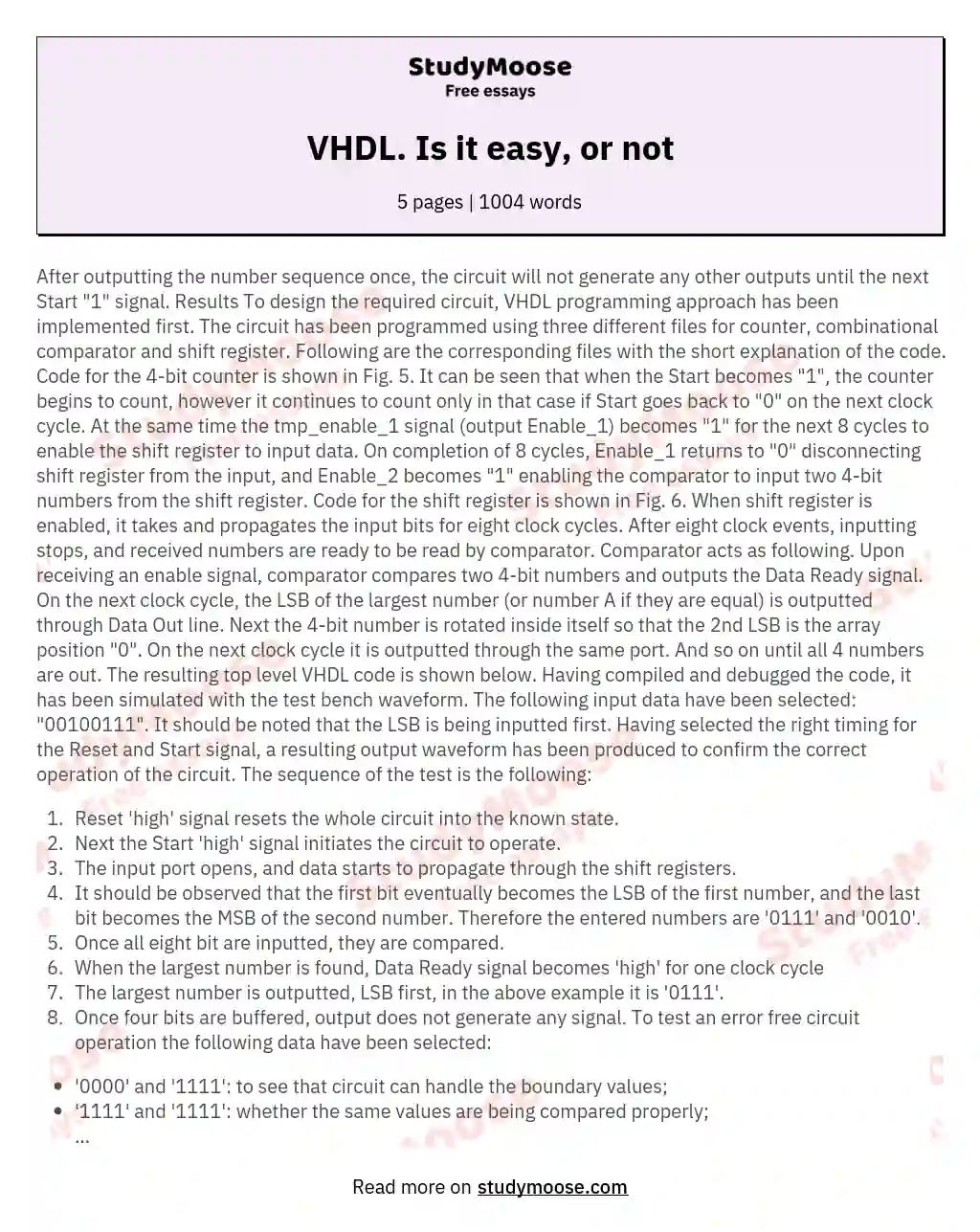 VHDL. Is it easy, or not essay
