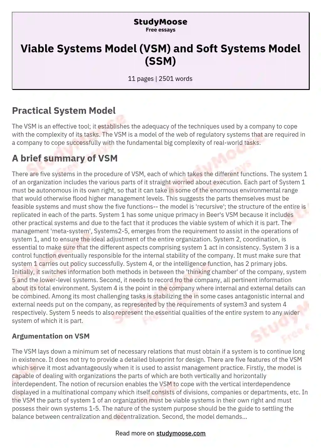 Viable Systems Model (VSM) and Soft Systems Model (SSM)