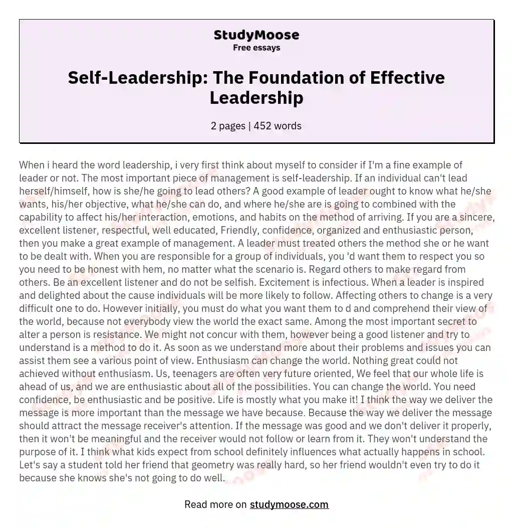 Self-Leadership: The Foundation of Effective Leadership essay