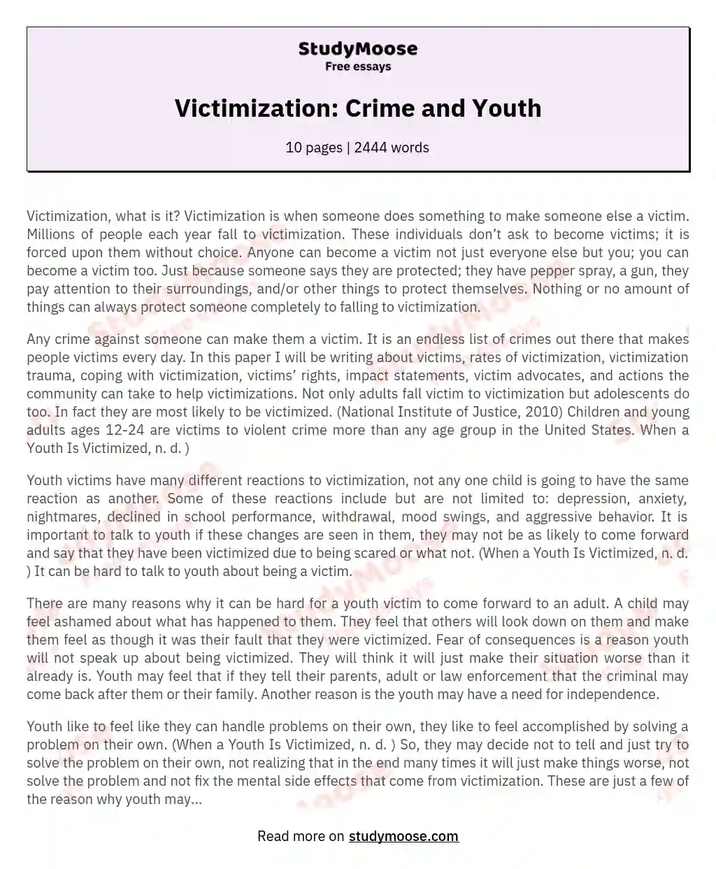 Victimization: Crime and Youth essay