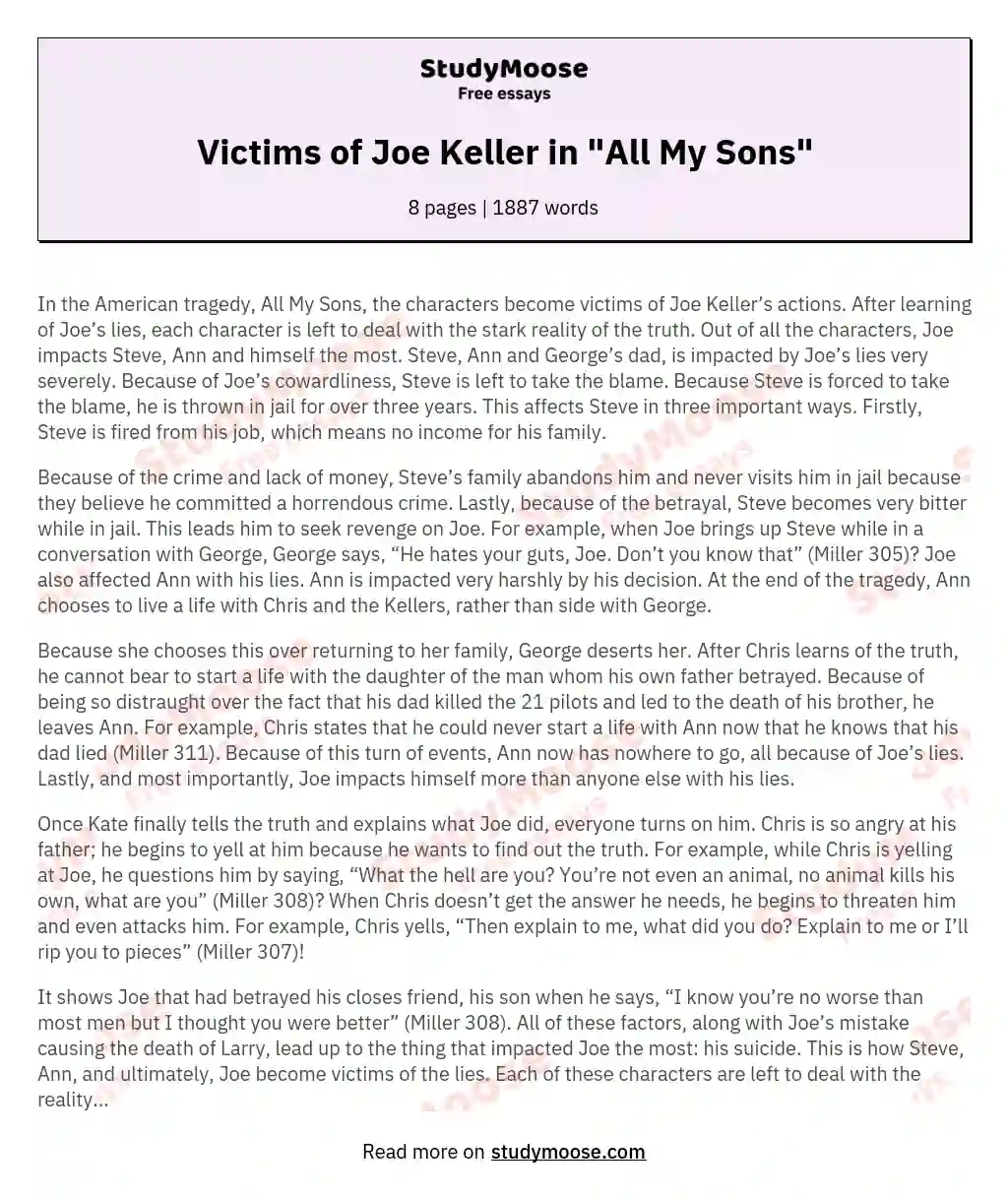 Victims of Joe Keller in "All My Sons"