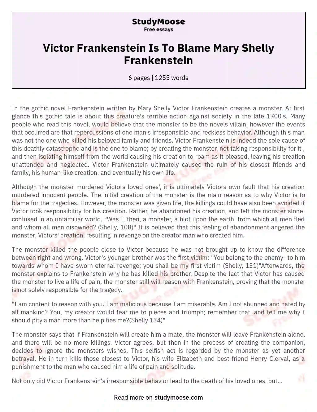 Victor Frankenstein Is To Blame Mary Shelly Frankenstein