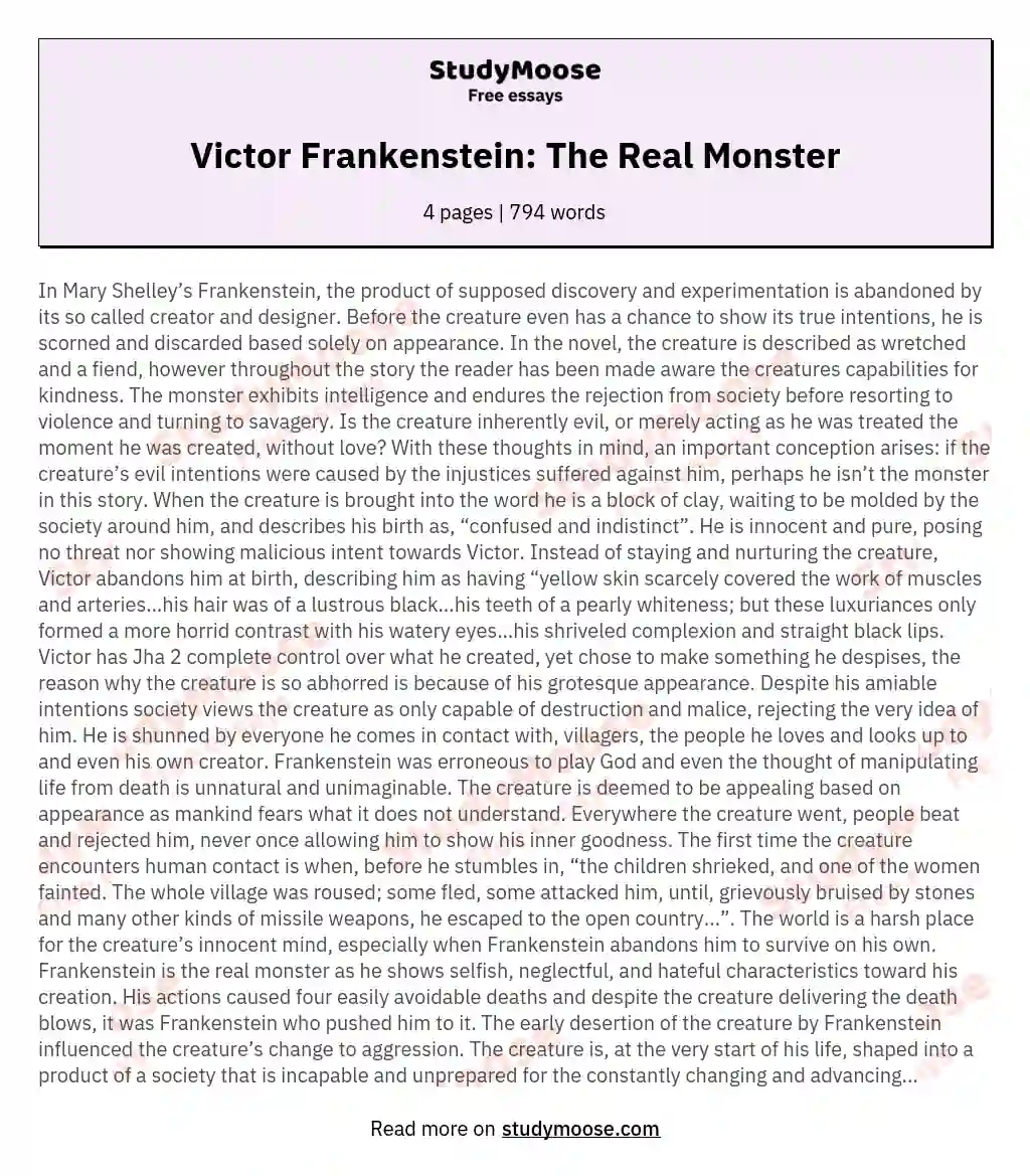 Victor Frankenstein: The Real Monster essay