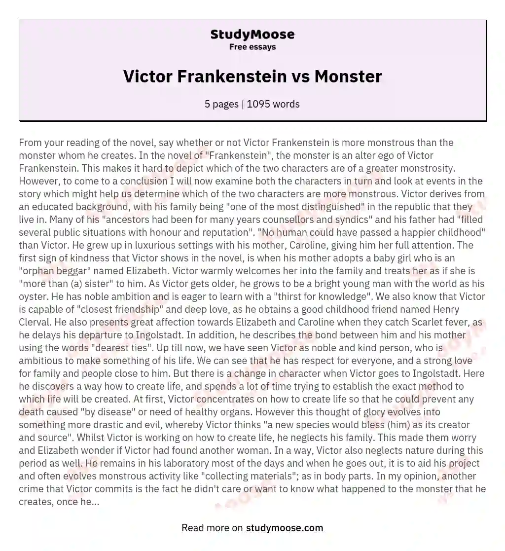 Victor Frankenstein vs Monster essay