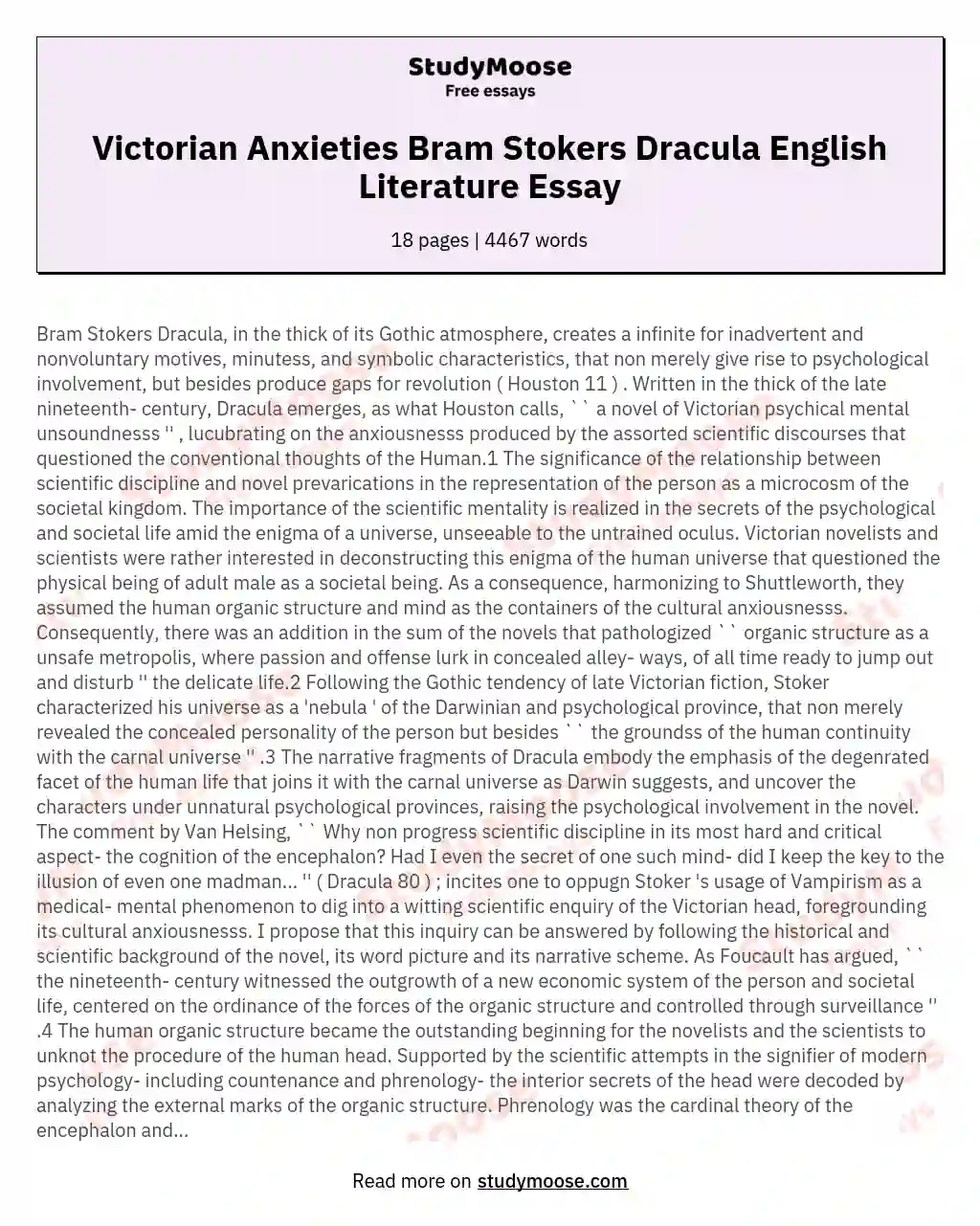 Victorian Anxieties Bram Stokers Dracula English Literature Essay