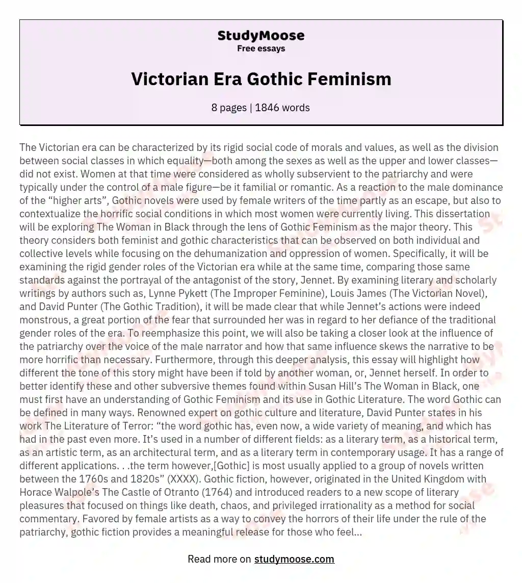 Victorian Era Gothic Feminism essay