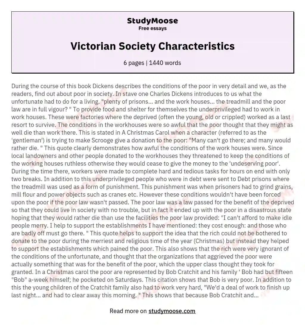 Victorian Society Characteristics