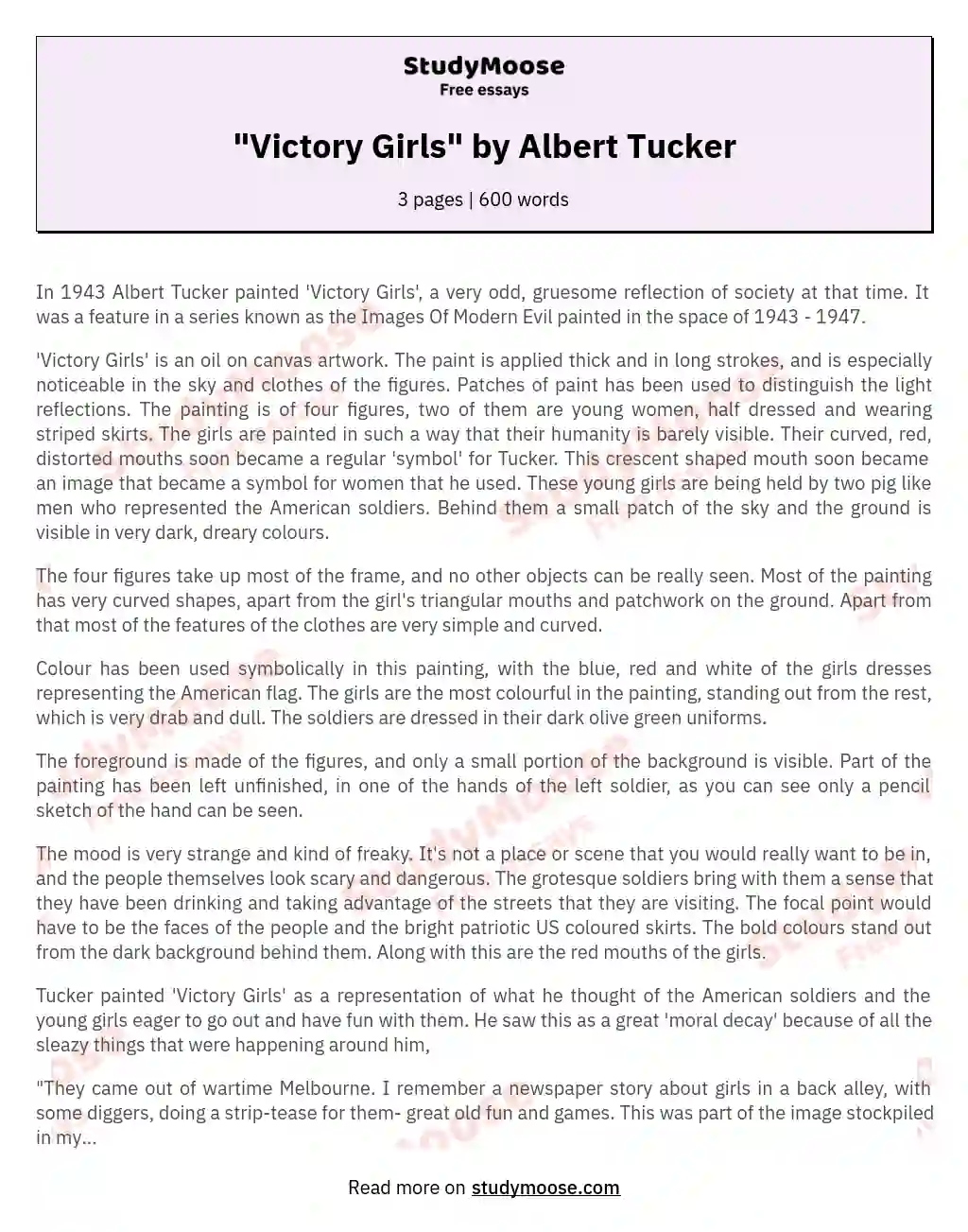 "Victory Girls" by Albert Tucker essay